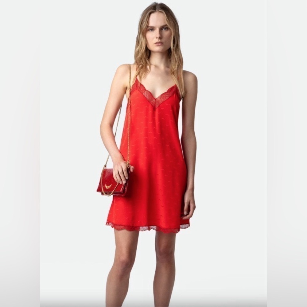 Zadig & Voltaire Ristyz Red Silk Japon Jacquard Mini Dress with Belt